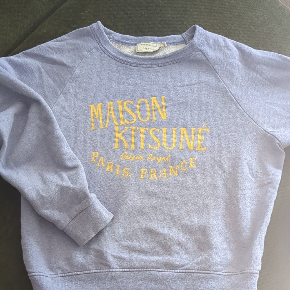 MAISON KITSUNE Blue Sweatshirt with Yellow Print